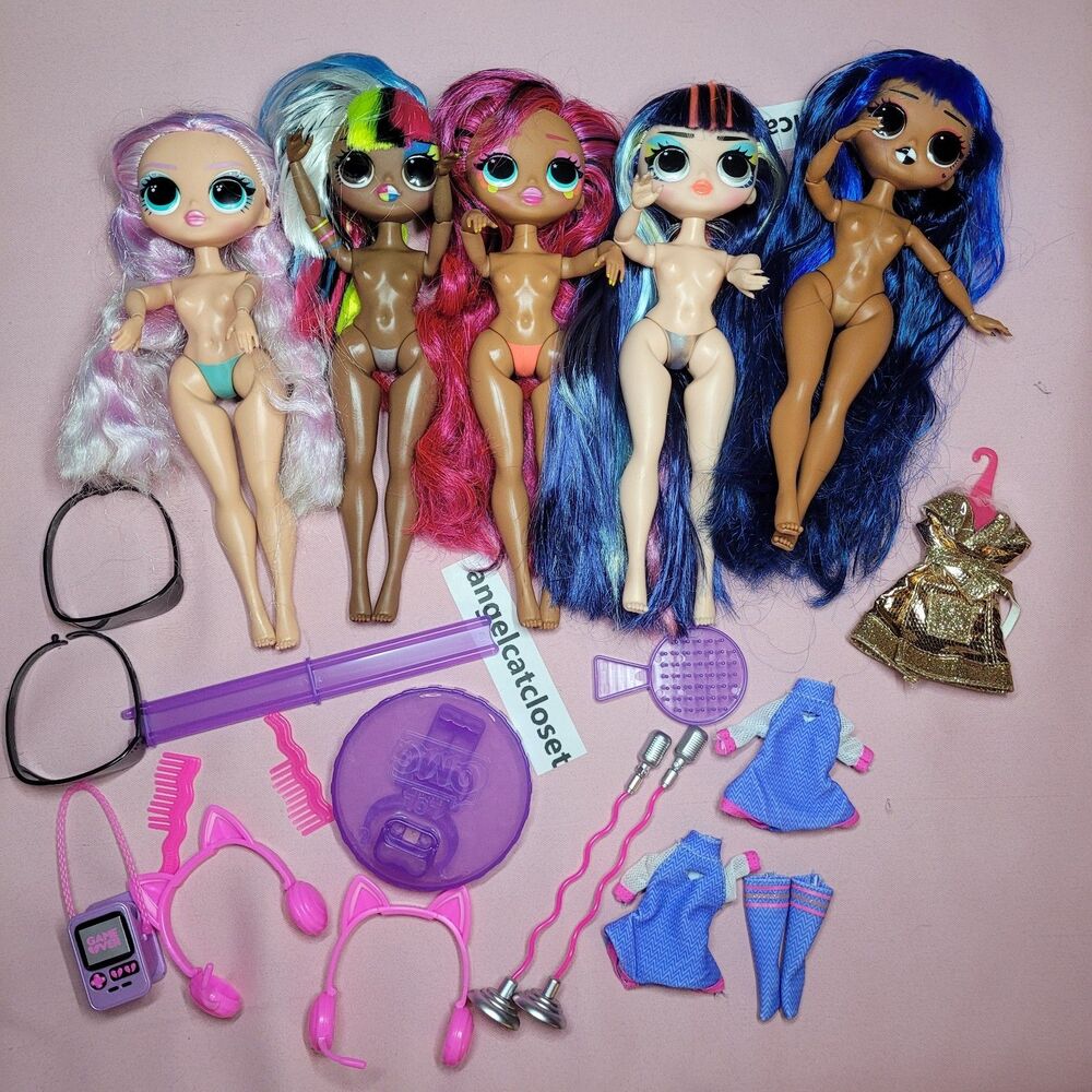 LOL Surprise OMG Dolls Lot Of 5 Dolls Used Clothes Stands Barbie Toys Y2K MGA